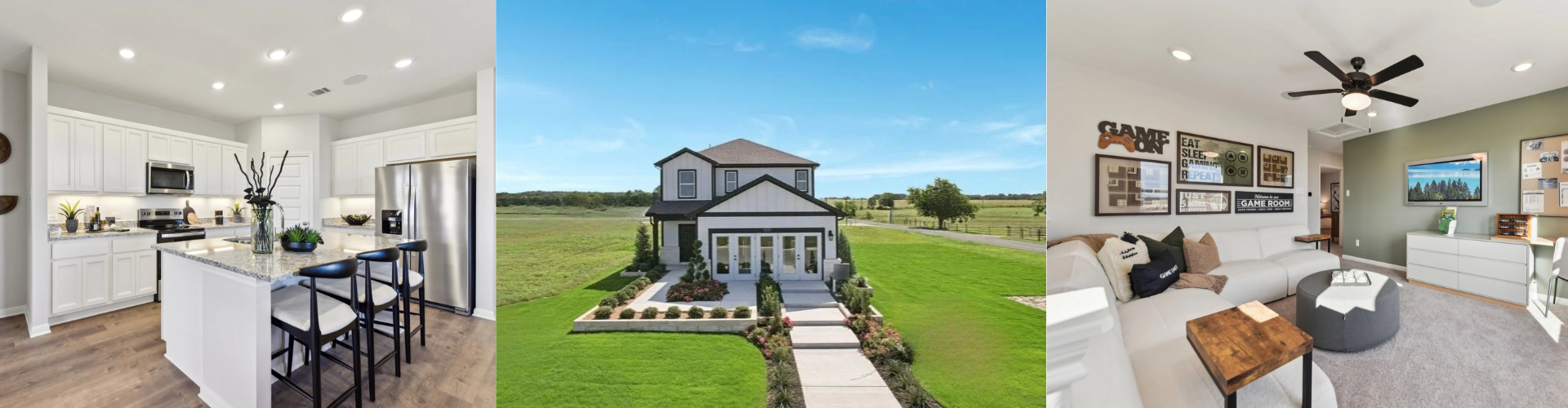 A modern looking house with a large lawn.