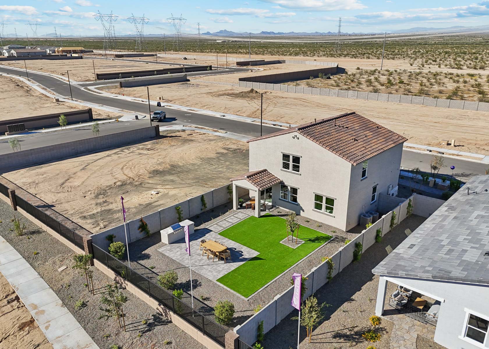 A high angle view of a building.