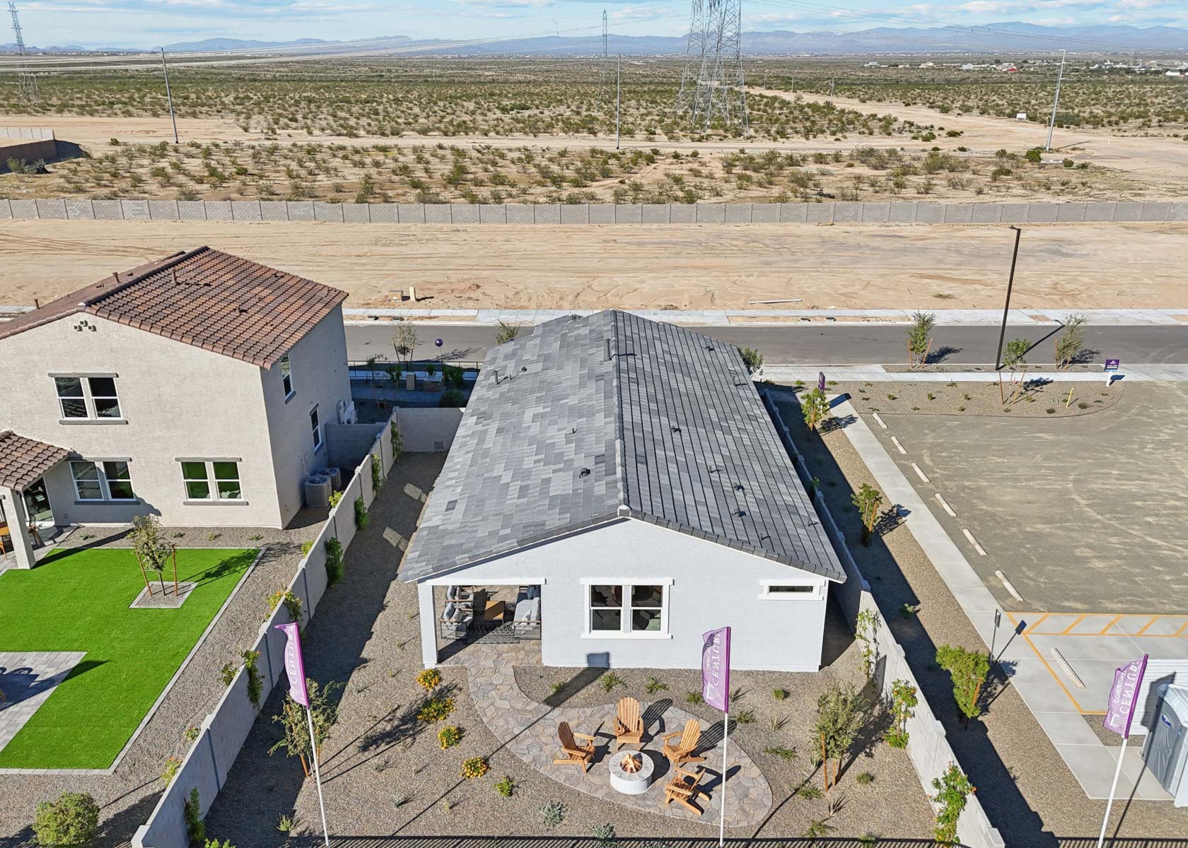 A high angle view of a building.