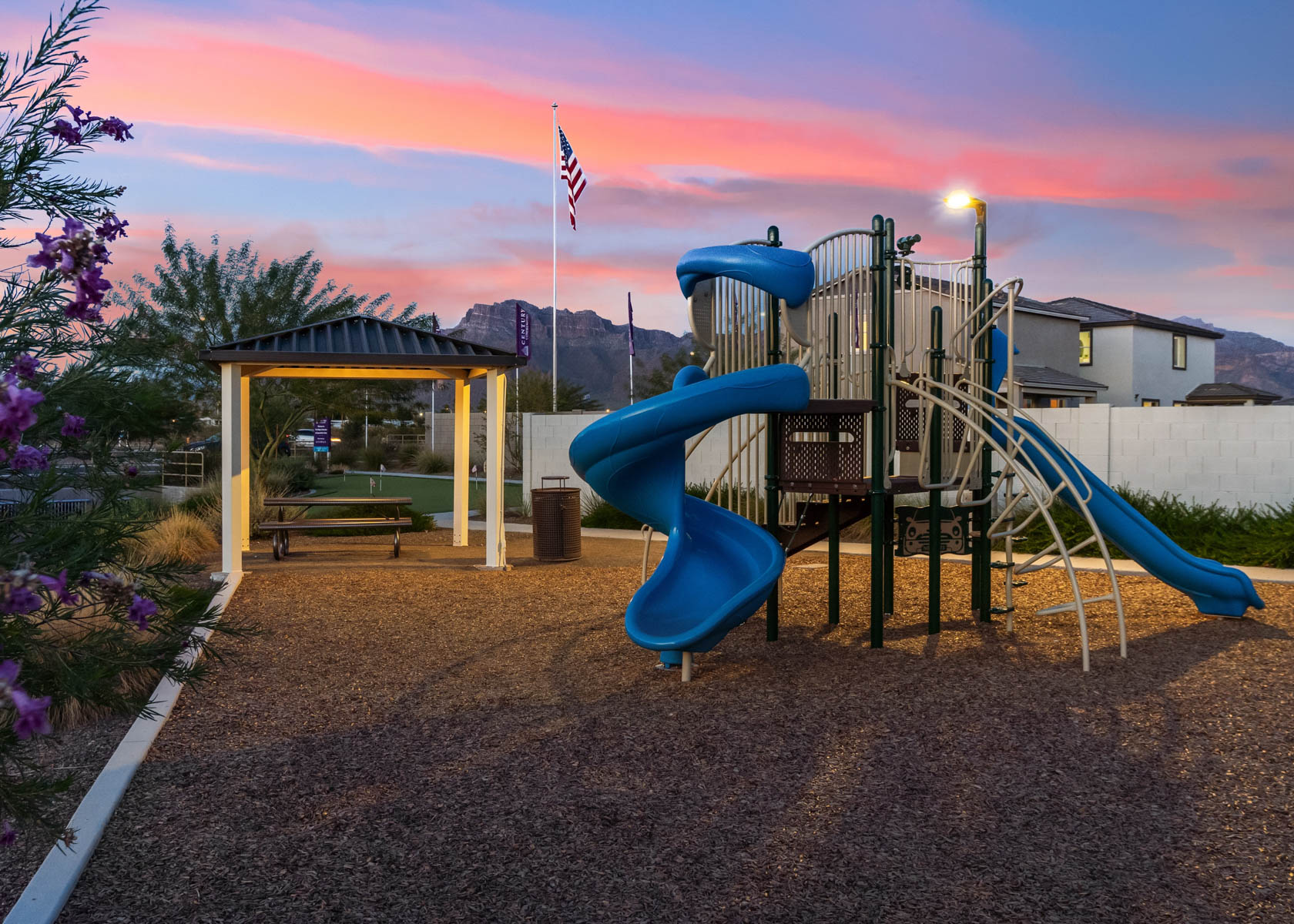 A playground with a slide.