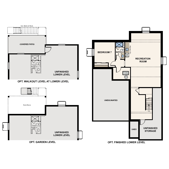Diagram, engineering drawing. Shenandoah Floorplan, Basement Options