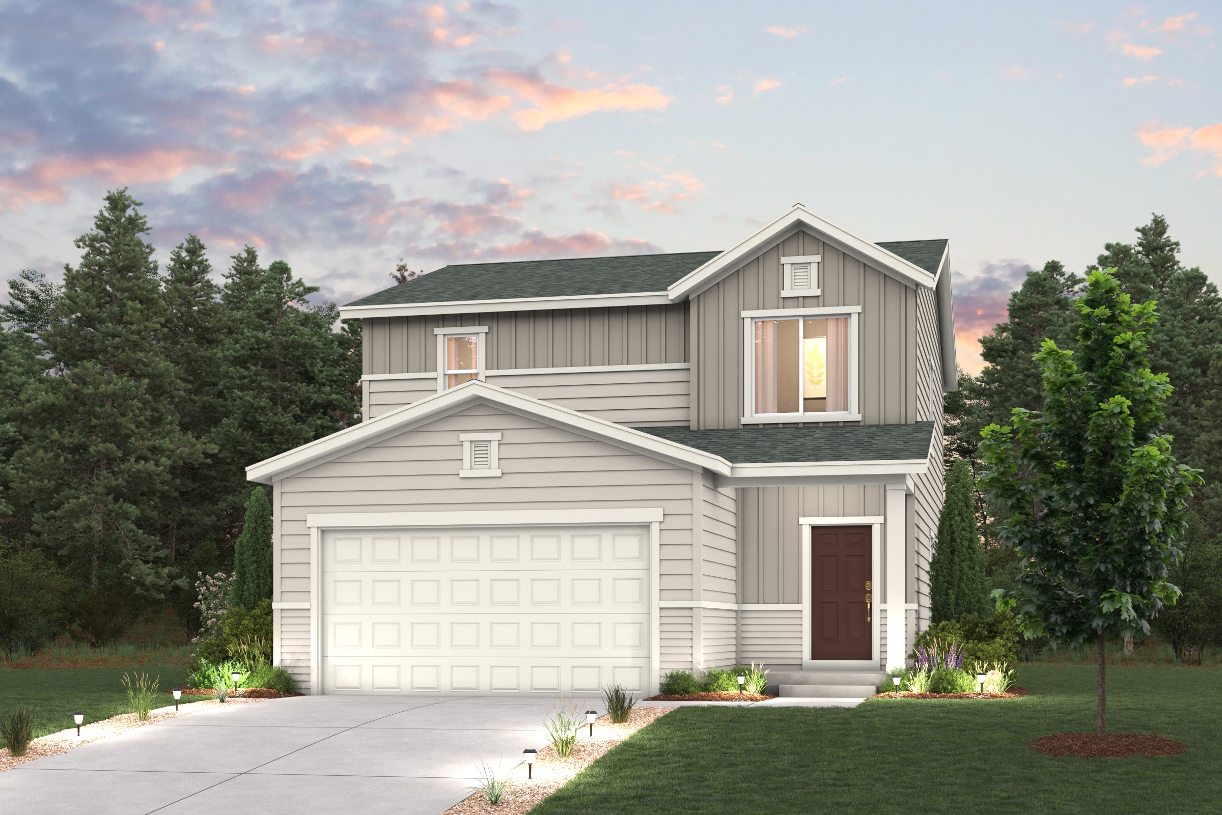 Leyalnd Floorplan home rendering Elevation A with landscaping