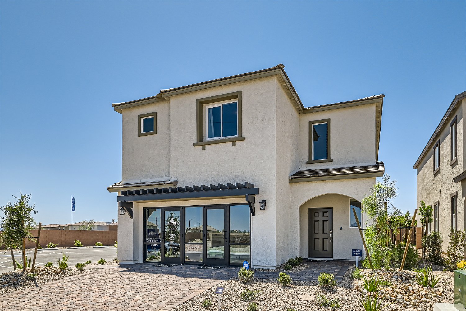 A building with a glass front.