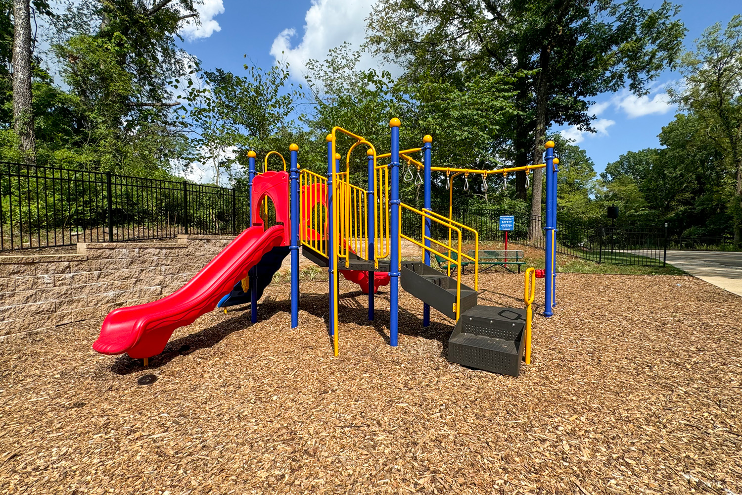 A playground with a slide.