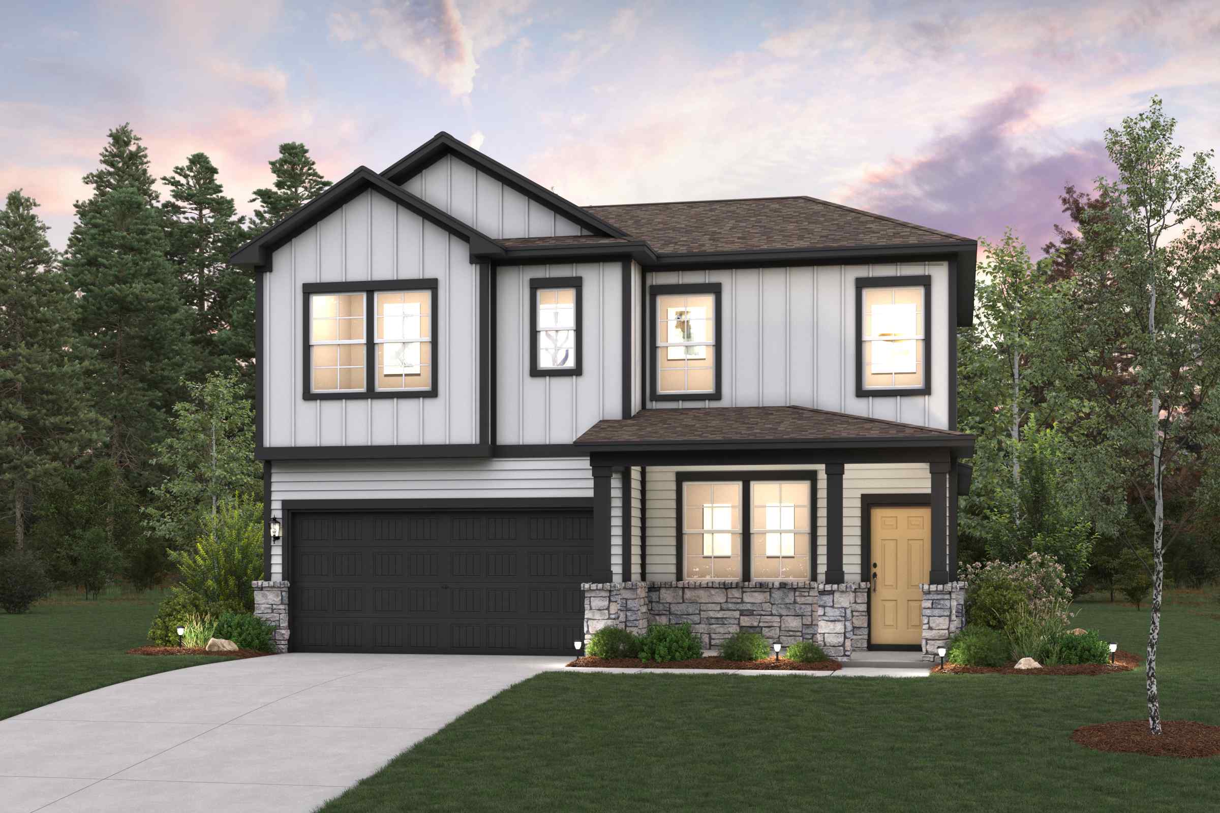 A house with a large front yard.