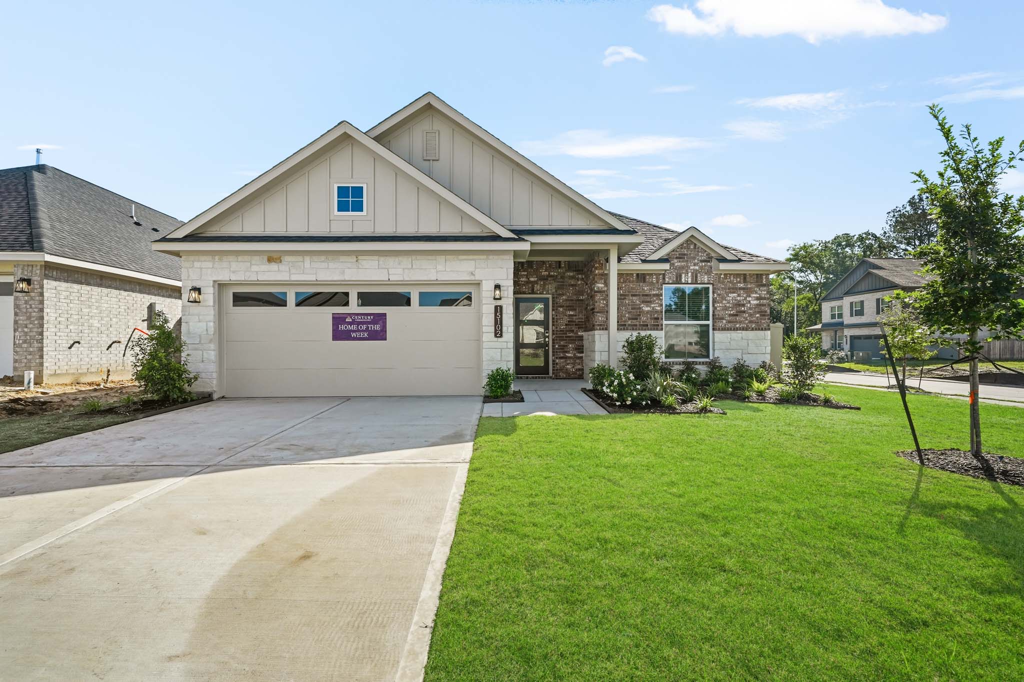 A building with a garage.