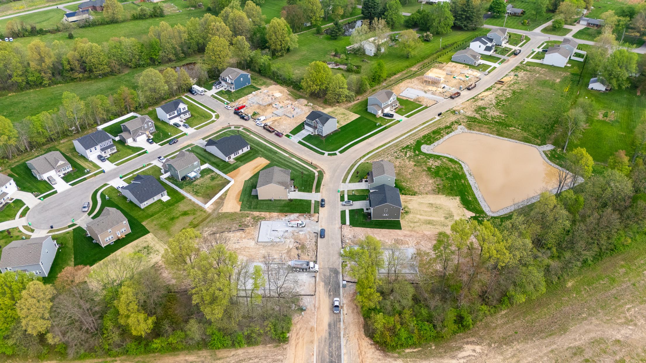 A group of houses and trees.